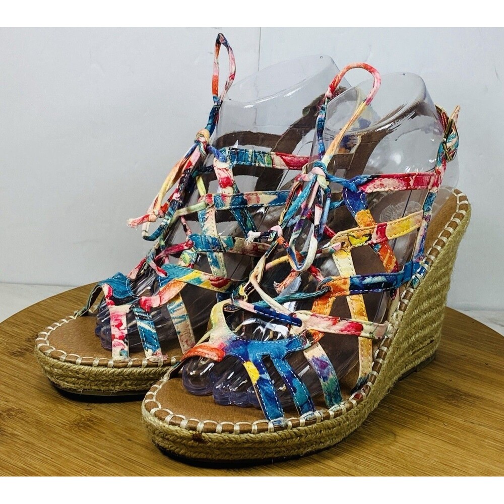 SO Colorful Strappy Wedge Heel 4” Espadrille Size 7.5M